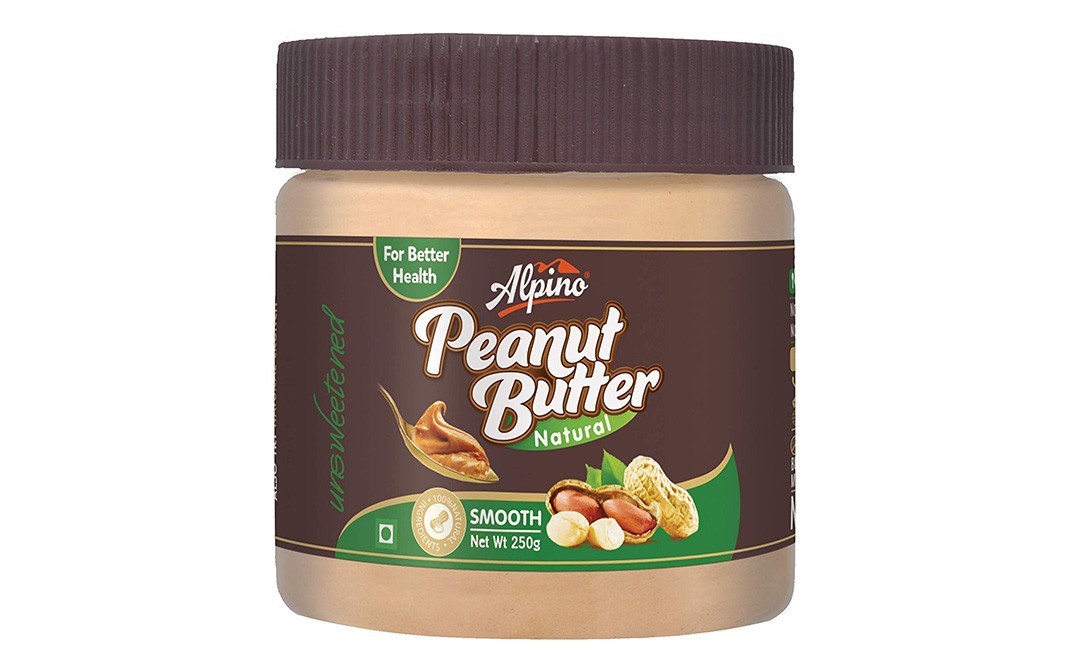 Alpino Unsweetened Peanut Butter Natural Smooth   Plastic Jar  250 grams